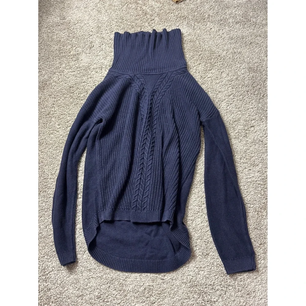 Banana Republic Navy Blue Cable Knit Turtleneck High-Low Sweater Mens Medium